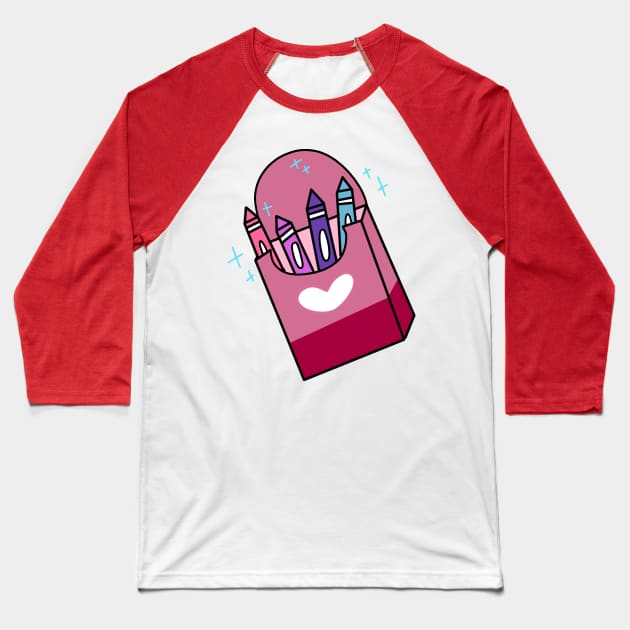 Pink Sparkly Crayon Box Baseball T-Shirt by saradaboru